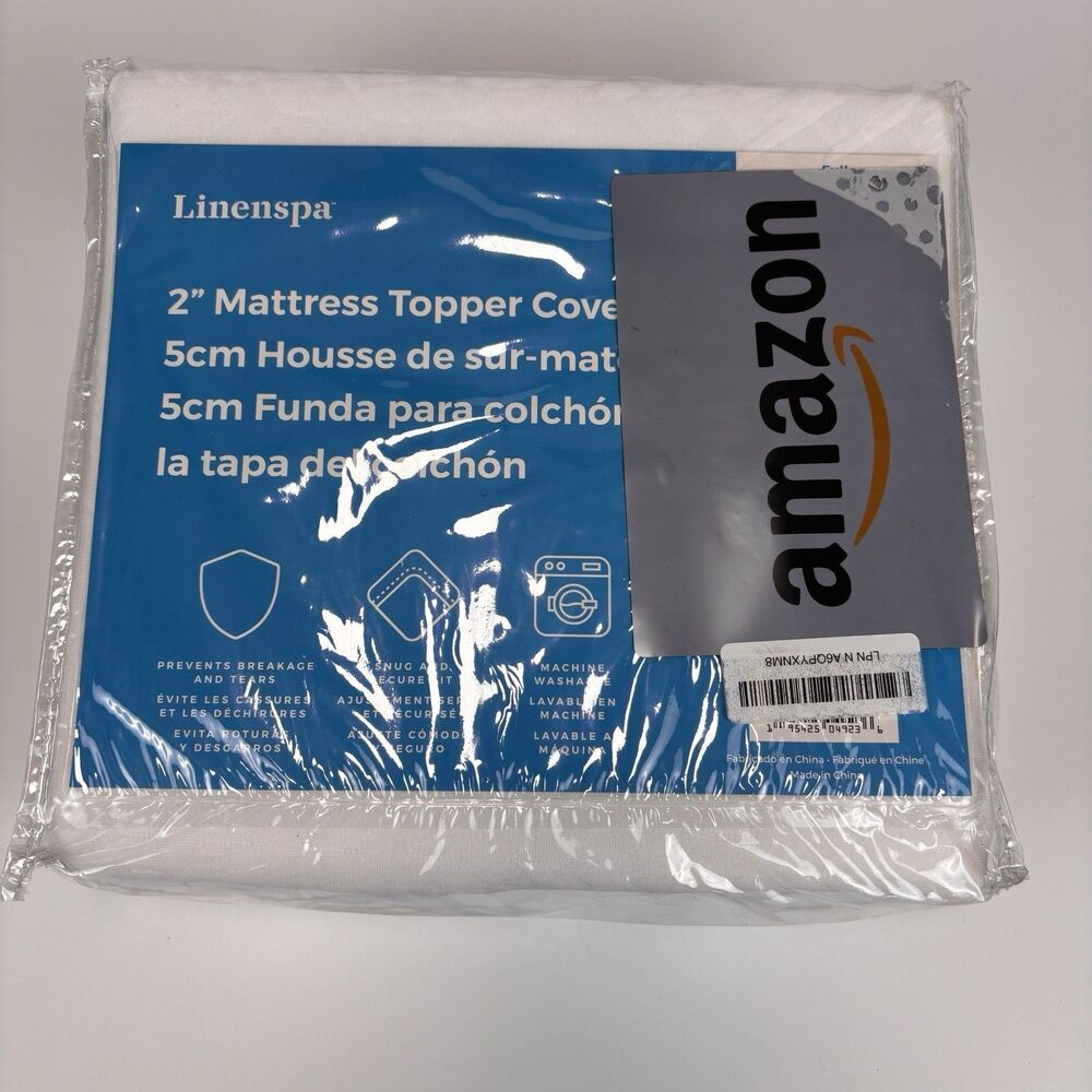 Linenspa 2" Mattress Topper Cover - White - Machine Washable Zippered Enclosure